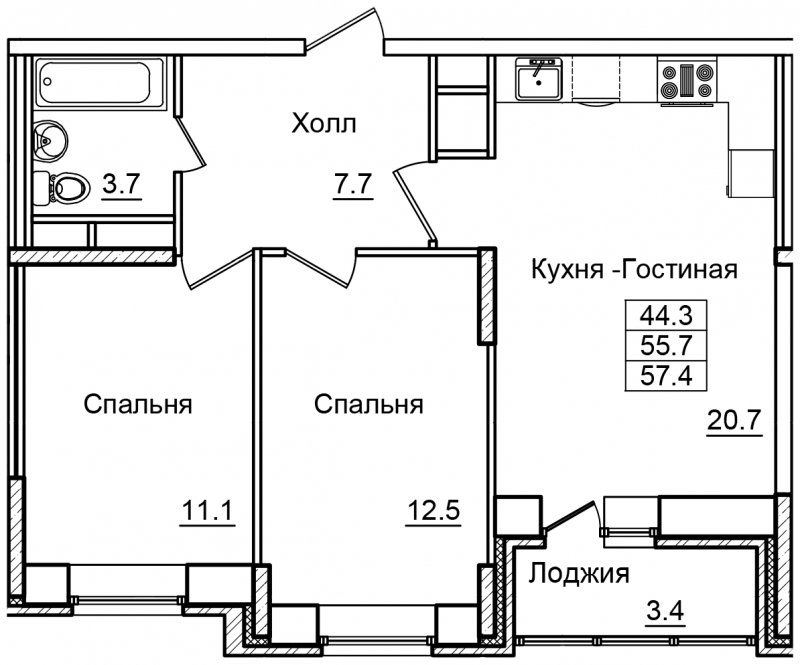 3-комнатная квартира в ЖК Level Мичуринский на 51 этаже в 1 секции. Сдача в 2 кв. 2025 г.