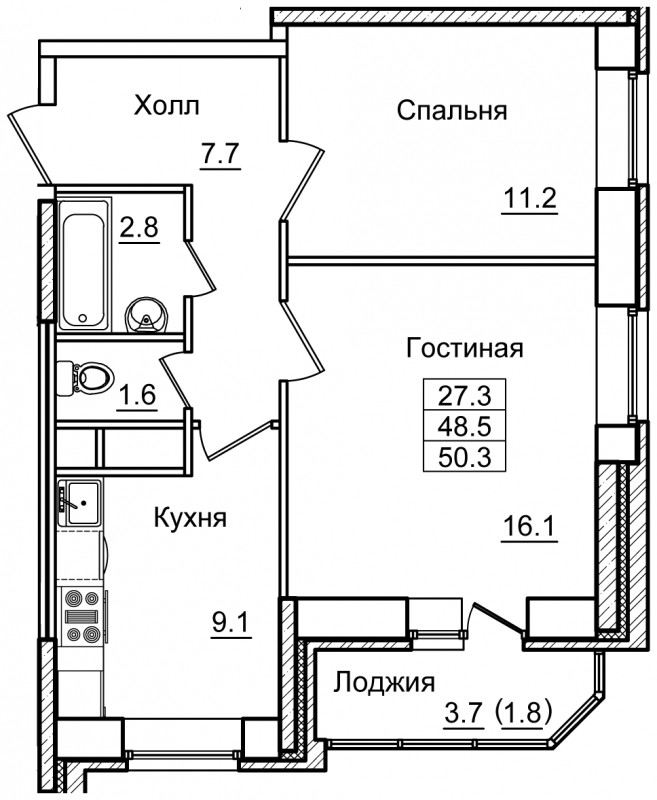 1-комнатная квартира (Студия) в ЖК Бунинские кварталы на 6 этаже в 1 секции. Сдача в 2 кв. 2026 г.