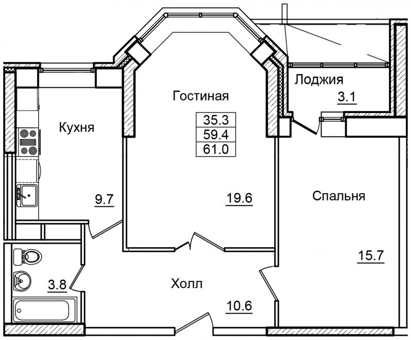 1-комнатная квартира (Студия) в ЖК Бунинские кварталы на 4 этаже в 3 секции. Сдача в 2 кв. 2026 г.