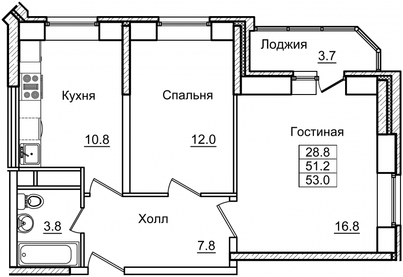 2-комнатная квартира в ЖК Ново-Никольское на 8 этаже в 2 секции. Дом сдан.