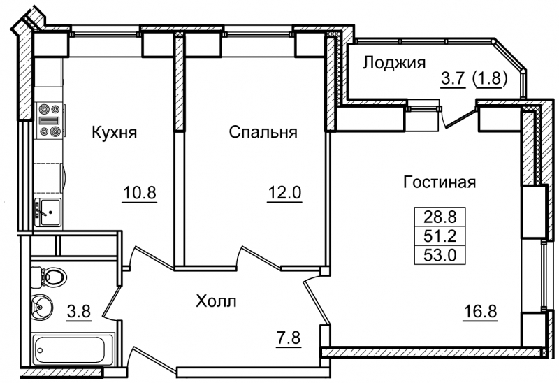 2-комнатная квартира в ЖК Ново-Никольское на 3 этаже в 9 секции. Дом сдан.