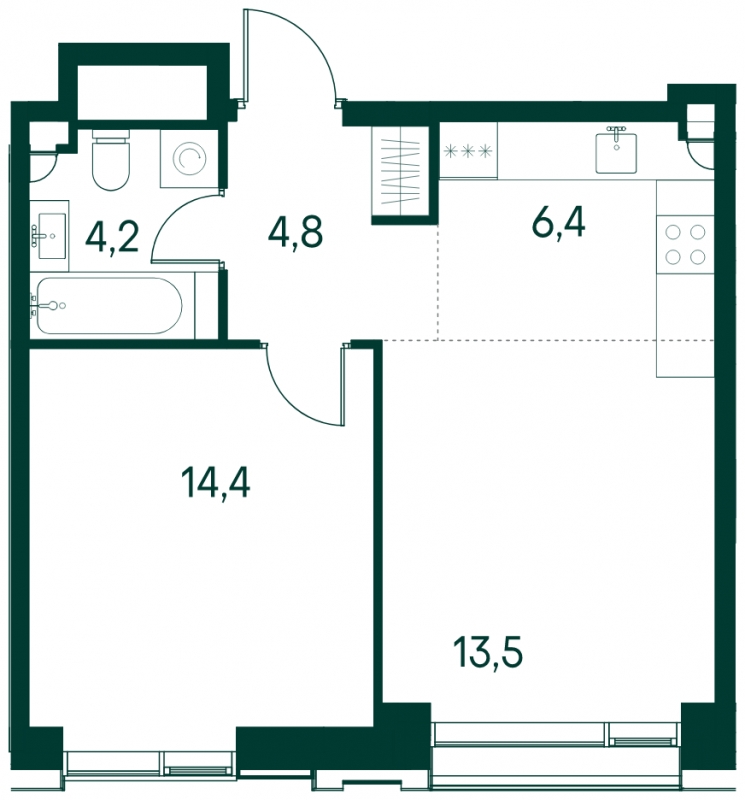 3-комнатная квартира в ЖК Бунинские кварталы на 16 этаже в 1 секции. Сдача в 2 кв. 2026 г.