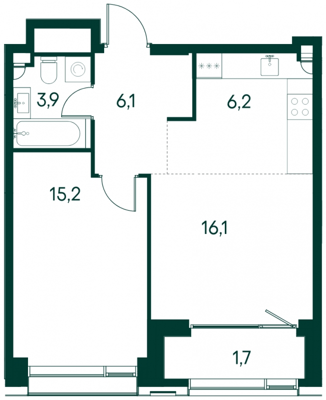 1-комнатная квартира в ЖК Северная корона на 6 этаже в 1 секции. Сдача в 4 кв. 2023 г.
