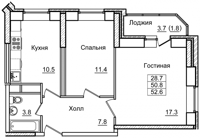 2-комнатная квартира в ЖК Ново-Никольское на 5 этаже в 9 секции. Дом сдан.