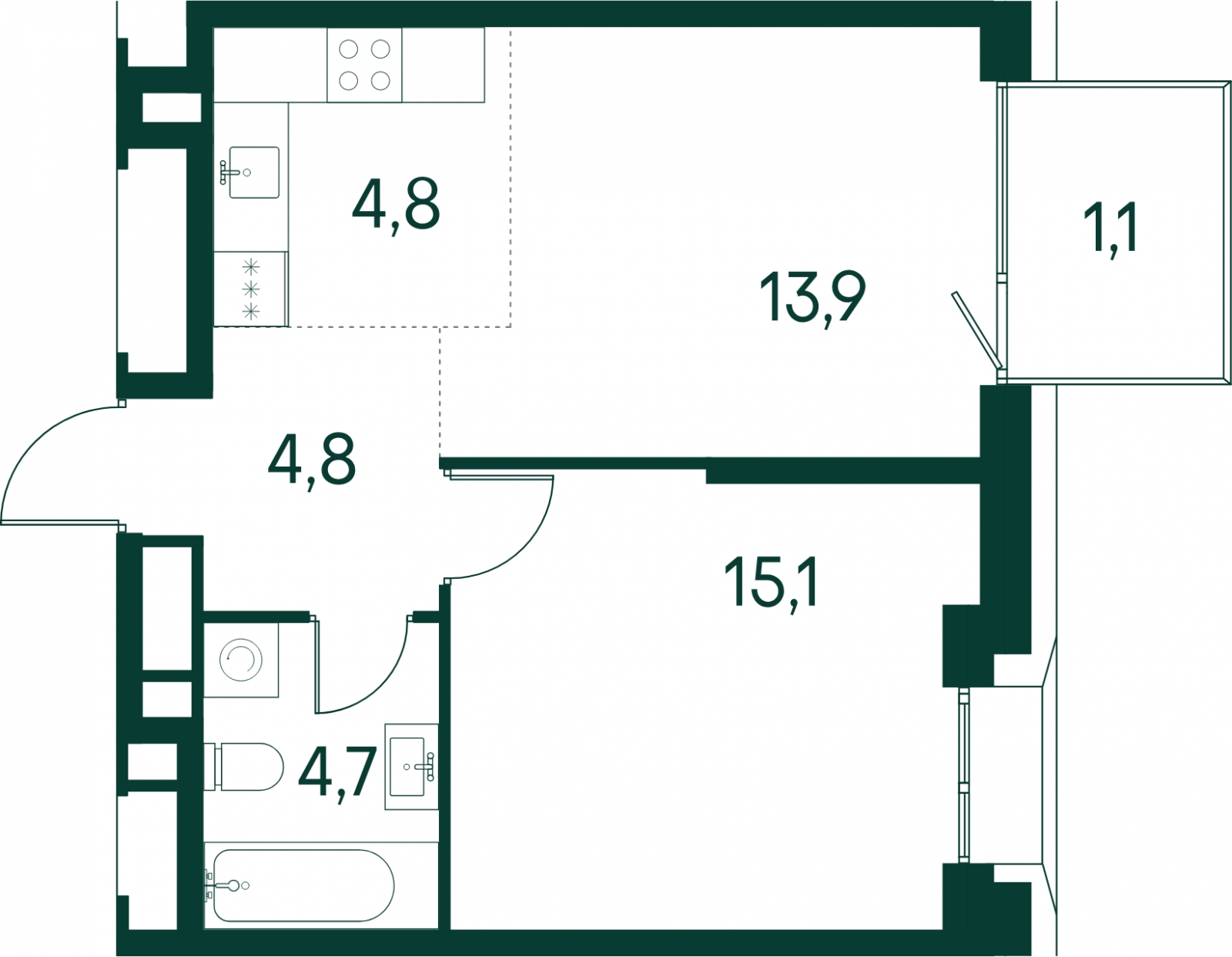 1-комнатная квартира (Студия) в ЖК MYPRIORITY Basmanny на 2 этаже в 18 секции. Сдача в 3 кв. 2024 г.