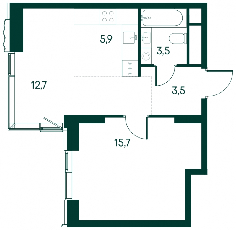 1-комнатная квартира (Студия) с отделкой в ЖК Бунинские кварталы на 7 этаже в 2 секции. Сдача в 2 кв. 2026 г.