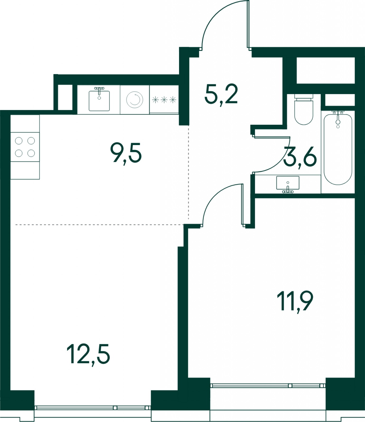 2-комнатная квартира в ЖК Бунинские кварталы на 4 этаже в 2 секции. Сдача в 2 кв. 2026 г.