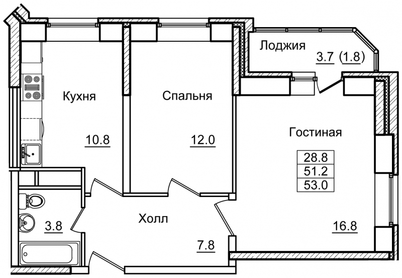 2-комнатная квартира с отделкой в ЖК AVrorA на 5 этаже в 4 секции. Дом сдан.