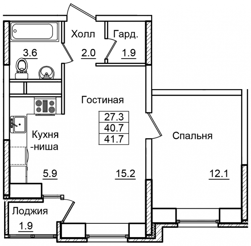 2-комнатная квартира в ЖК Бунинские кварталы на 15 этаже в 7 секции. Сдача в 4 кв. 2024 г.
