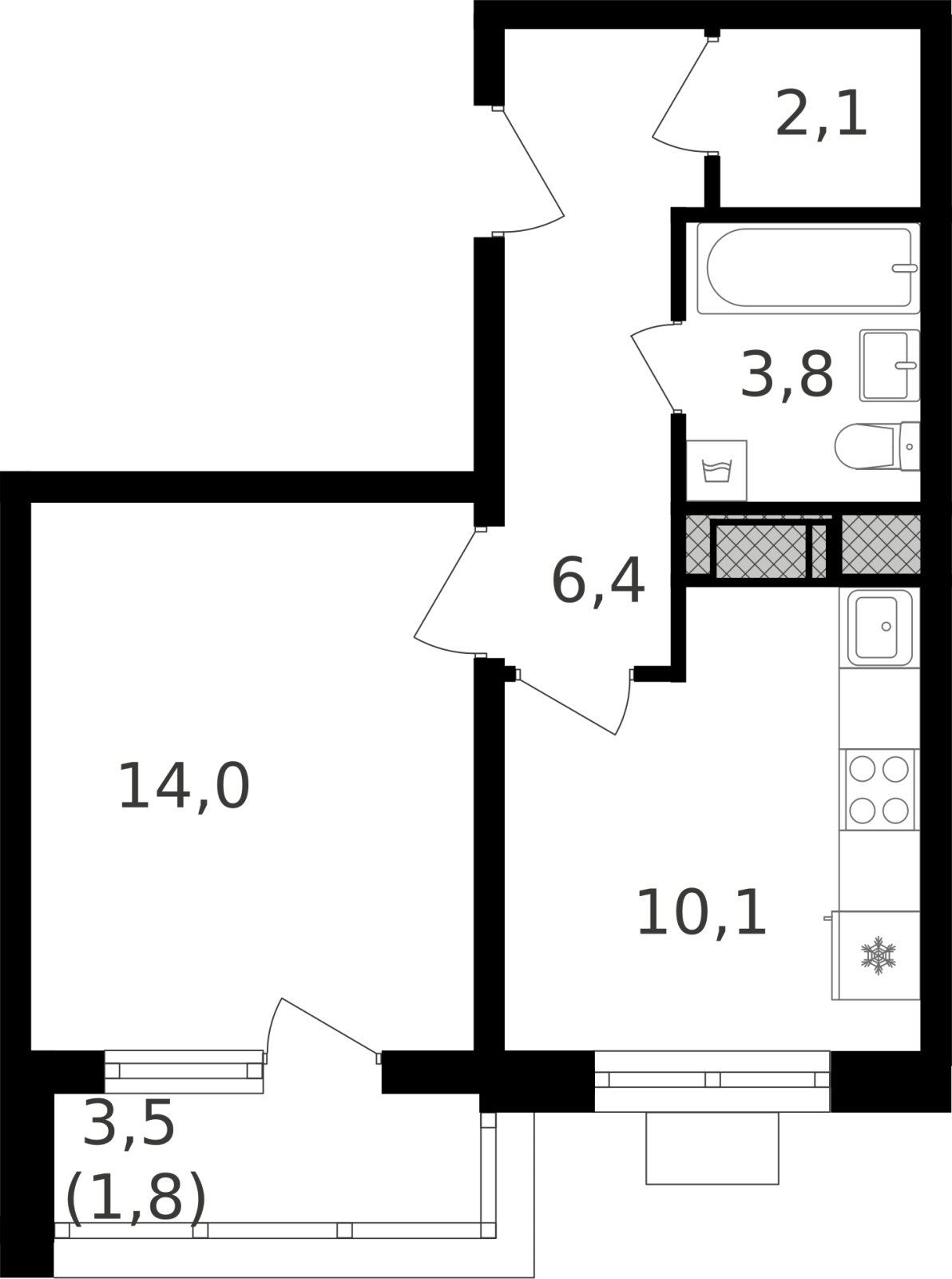 1-комнатная квартира в ЖК Резиденции композиторов на 2 этаже в 3 секции. Сдача в 2 кв. 2021 г.