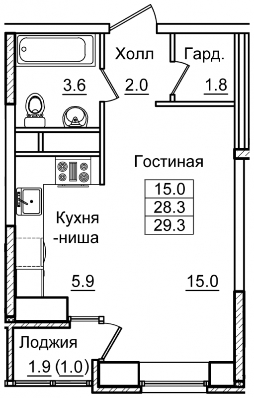 1-комнатная квартира (Студия) с отделкой в ЖК Эко-квартал VERY на 22 этаже в 1 секции. Сдача в 1 кв. 2024 г.