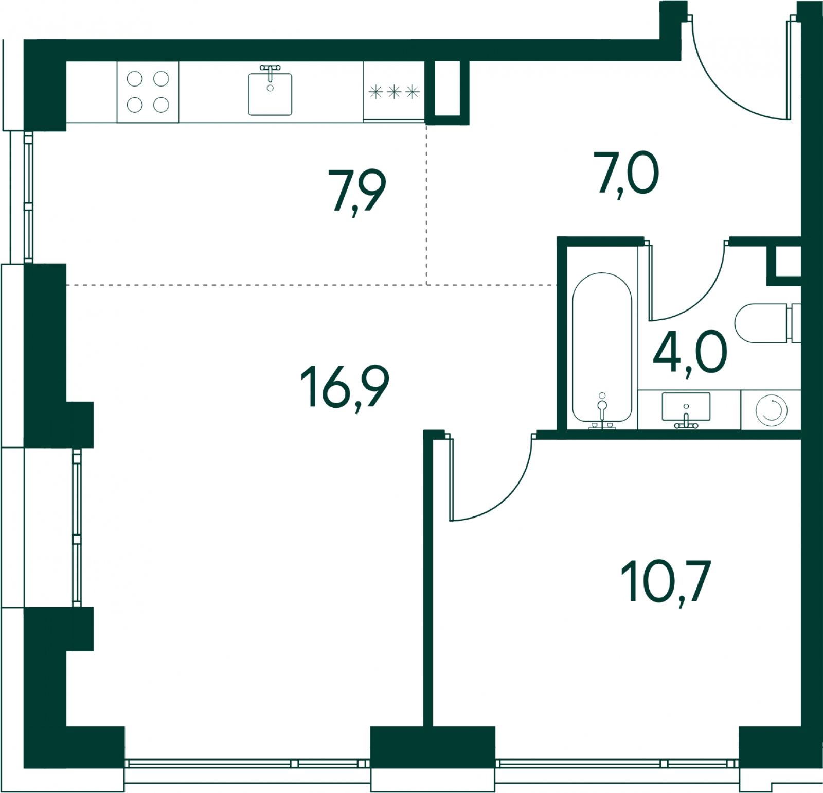2-комнатная квартира в ЖК Фрегат 2 на 7 этаже в 1 секции. Сдача в 3 кв. 2022 г.