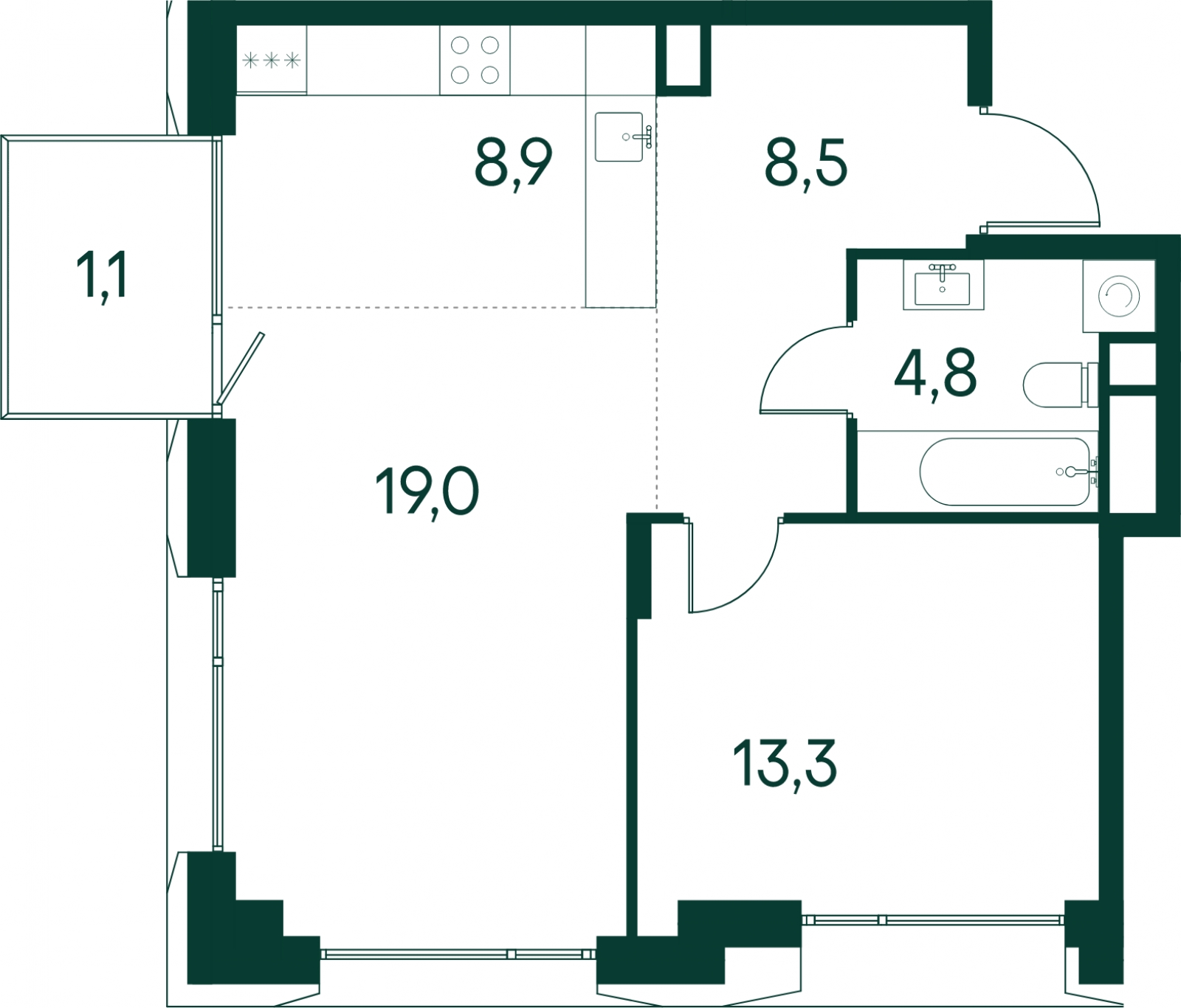 2-комнатная квартира в ЖК Фрегат 2 на 4 этаже в 1 секции. Сдача в 3 кв. 2022 г.