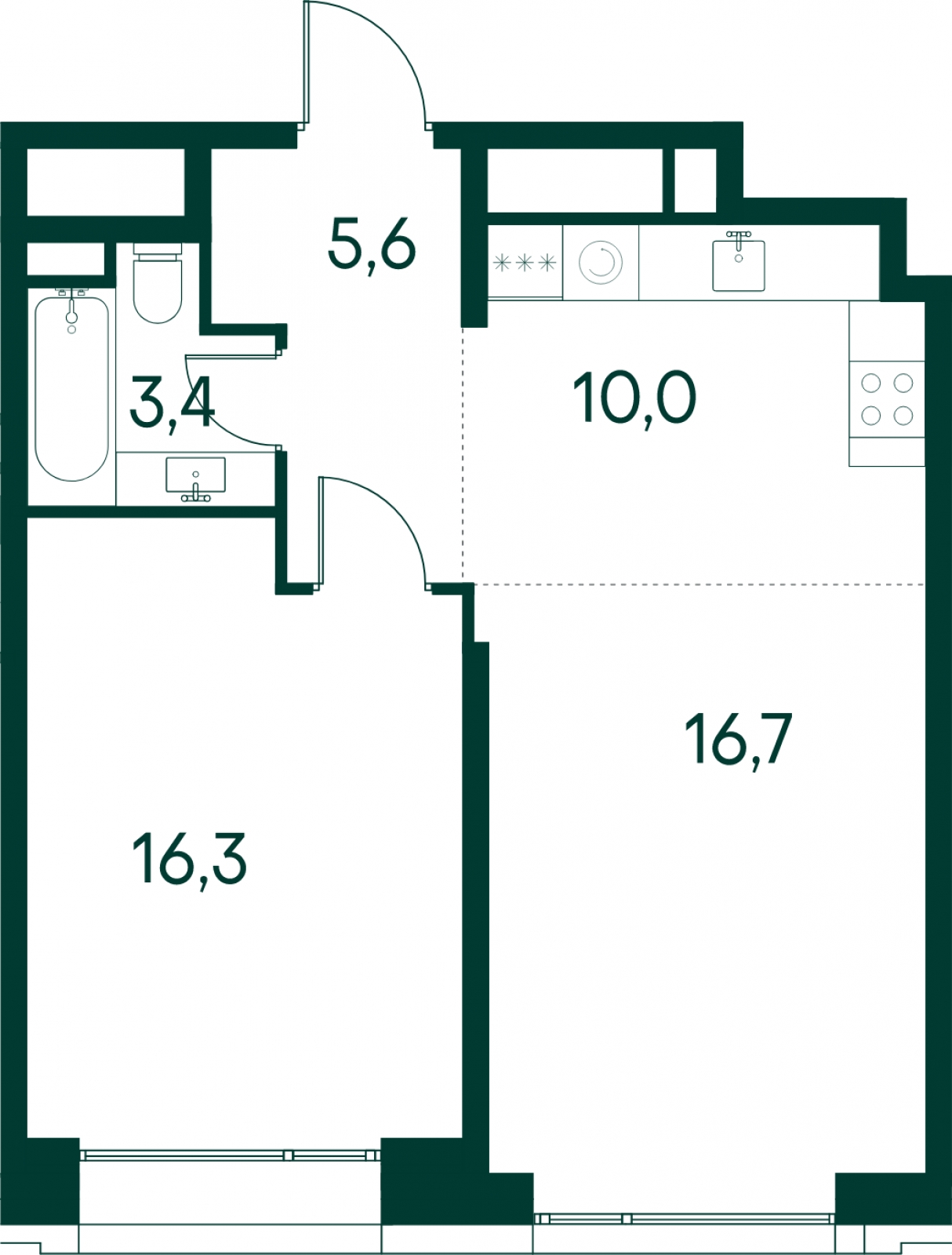 1-комнатная квартира в ЖК Северная корона на 3 этаже в 1 секции. Сдача в 4 кв. 2023 г.