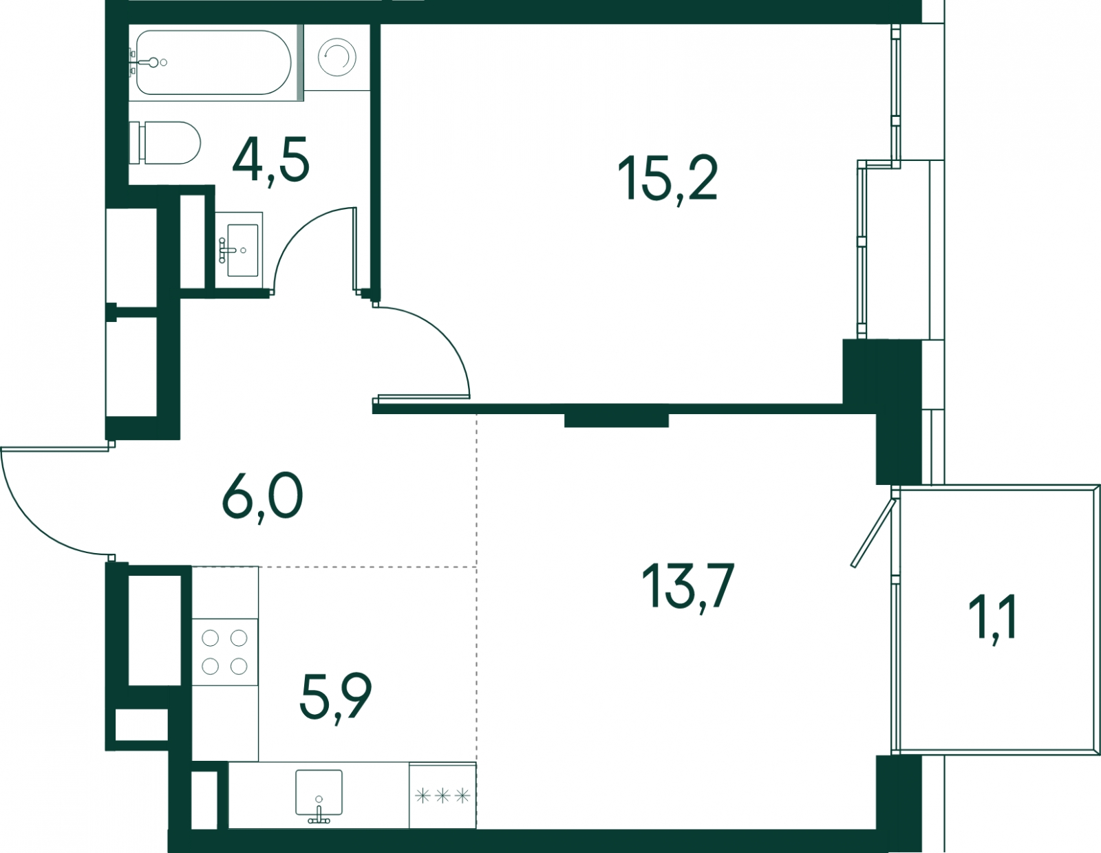 2-комнатная квартира в ЖК Фрегат 2 на 14 этаже в 1 секции. Сдача в 3 кв. 2022 г.