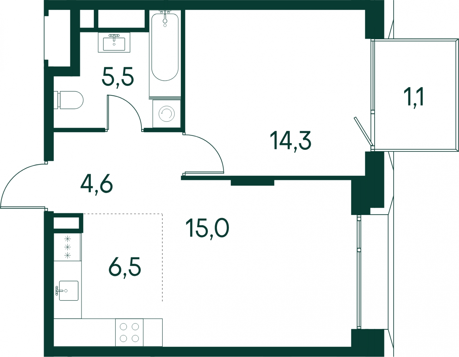 1-комнатная квартира в Клубный город на реке Primavera на 7 этаже в 1 секции. Сдача в 2 кв. 2022 г.