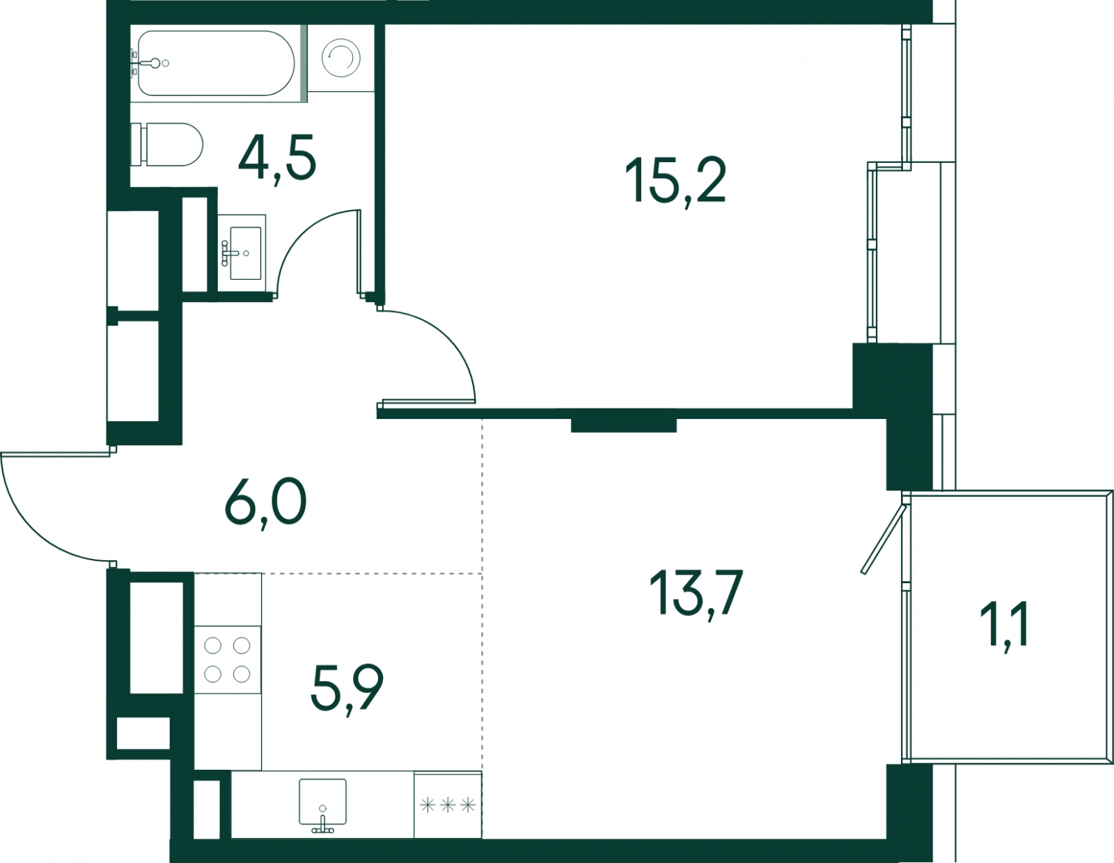 3-комнатная квартира в ЖК Бунинские кварталы на 6 этаже в 4 секции. Сдача в 2 кв. 2026 г.