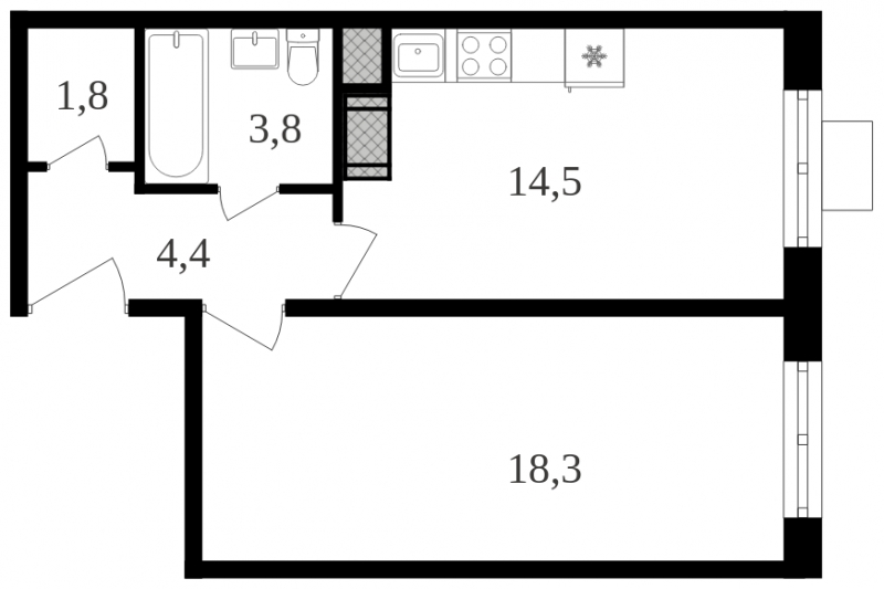 1-комнатная квартира с отделкой в ЖК Резиденции композиторов на 2 этаже в 3 секции. Сдача в 2 кв. 2021 г.