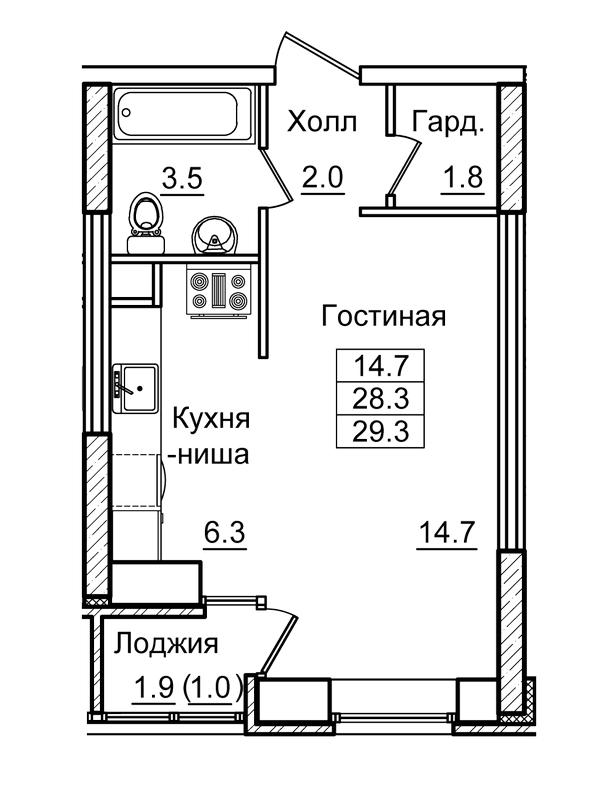 1-комнатная квартира (Студия) с отделкой в ЖК Янила Кантри на 4 этаже в 2 секции. Сдача в 4 кв. 2022 г.