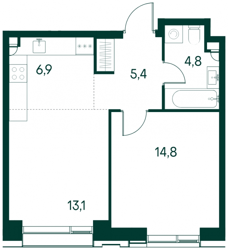 1-комнатная квартира (Студия) в ЖК Бунинские кварталы на 6 этаже в 7 секции. Сдача в 2 кв. 2026 г.