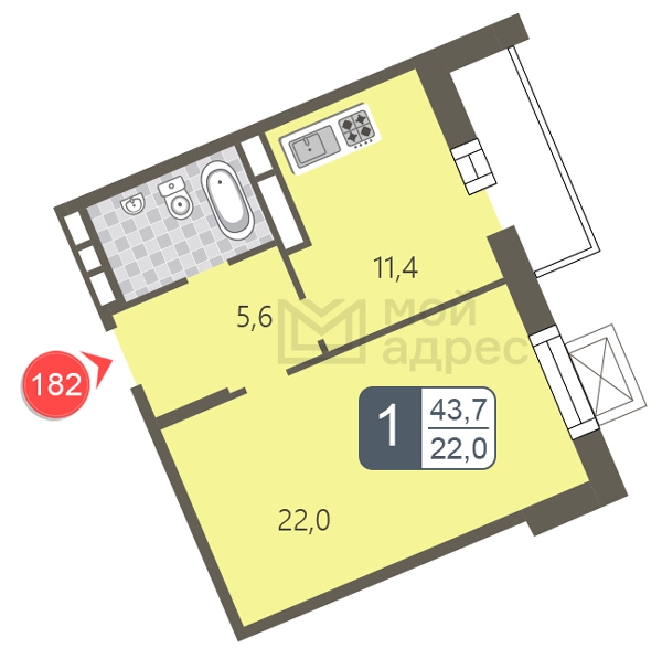 4-комнатная квартира в ЖК Бунинские кварталы на 8 этаже в 1 секции. Сдача в 2 кв. 2026 г.
