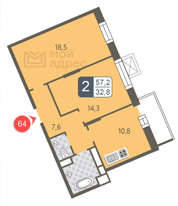 1-комнатная квартира (Студия) с отделкой в ЖК Эко-квартал VERY на 29 этаже в 1 секции. Сдача в 1 кв. 2024 г.