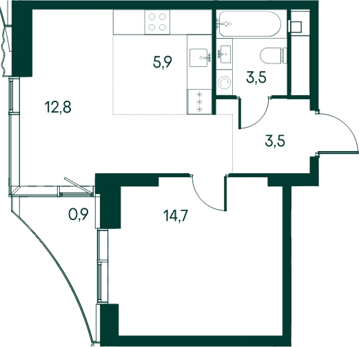 1-комнатная квартира в ЖК Бунинские кварталы на 10 этаже в 2 секции. Сдача в 2 кв. 2026 г.