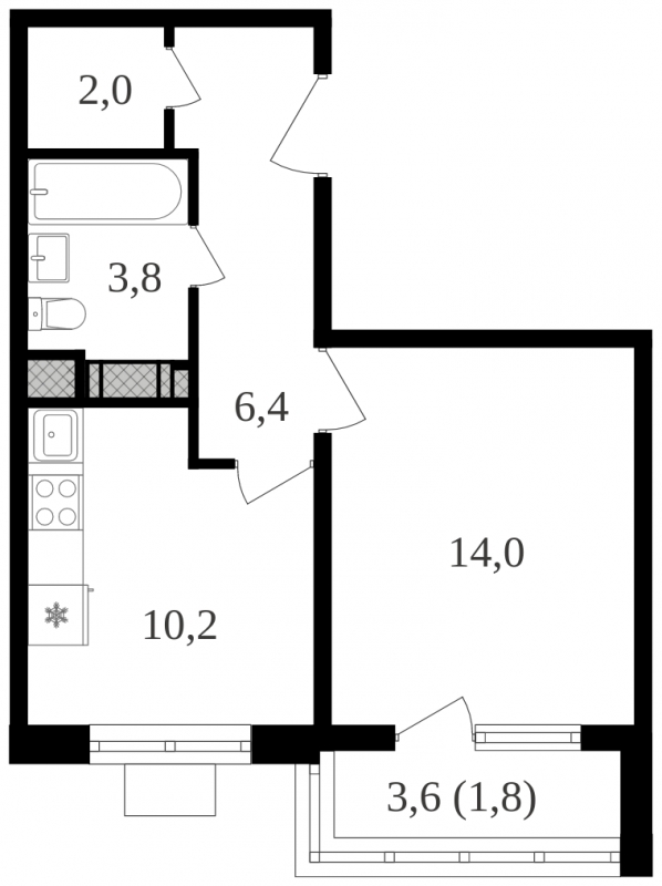 2-комнатная квартира с отделкой в ЖК Headliner на 14 этаже в 1 секции. Сдача в 4 кв. 2022 г.
