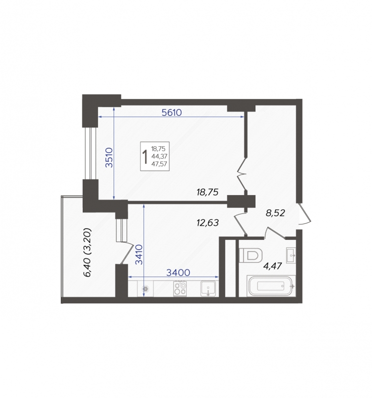 2-комнатная квартира с отделкой в ЖК GloraX Aura Белорусская на 6 этаже в 1 секции. Сдача в 3 кв. 2024 г.