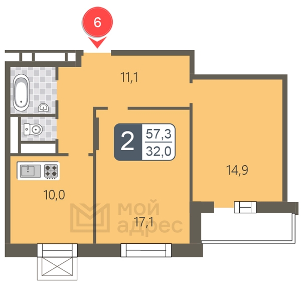 1-комнатная квартира в Клубный город на реке Primavera на 7 этаже в 3 секции. Сдача в 2 кв. 2022 г.