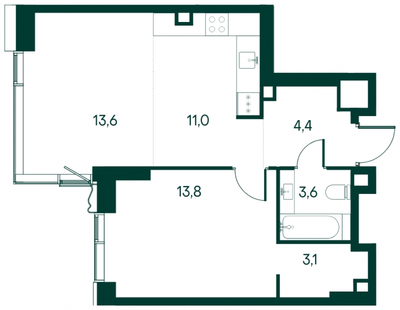 3-комнатная квартира в ЖК Северная корона на 6 этаже в 1 секции. Сдача в 4 кв. 2023 г.