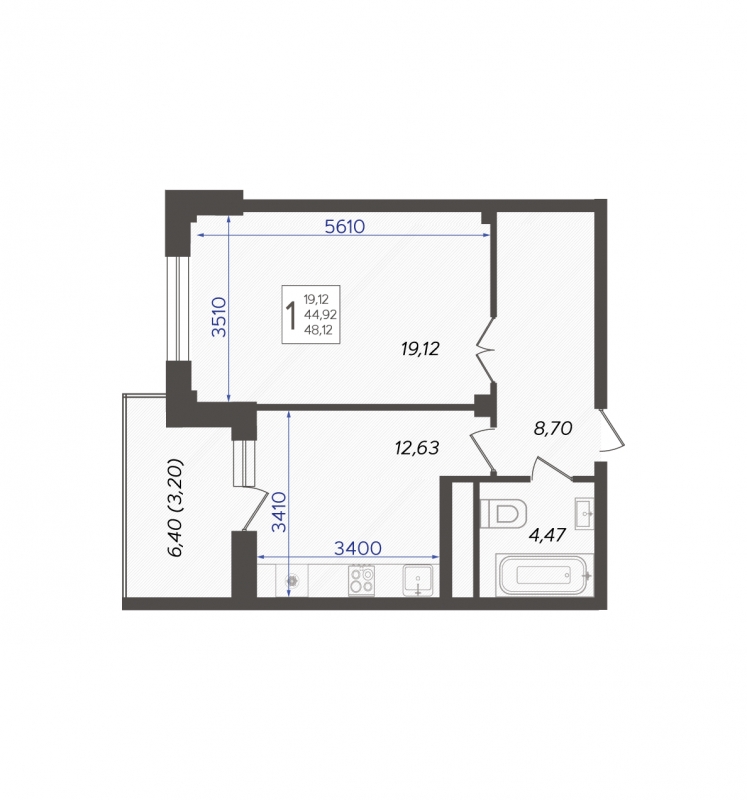 1-комнатная квартира (Студия) с отделкой в ЖК Эко-квартал VERY на 14 этаже в 1 секции. Сдача в 1 кв. 2024 г.