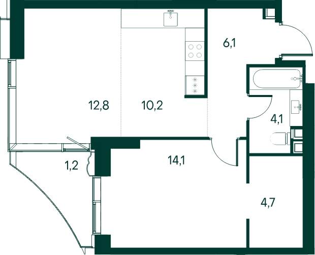 2-комнатная квартира в ЖК Бунинские кварталы на 6 этаже в 4 секции. Сдача в 2 кв. 2026 г.