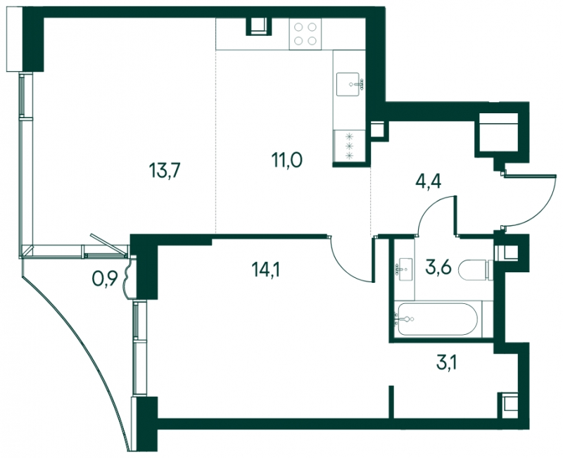 1-комнатная квартира с отделкой в ЖК Эко-квартал VERY на 31 этаже в 1 секции. Сдача в 1 кв. 2024 г.