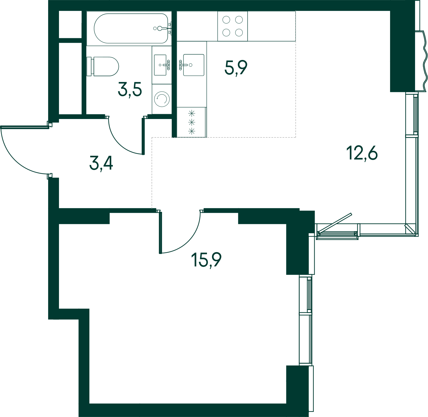 2-комнатная квартира в ЖК Фрегат 2 на 9 этаже в 1 секции. Сдача в 3 кв. 2022 г.