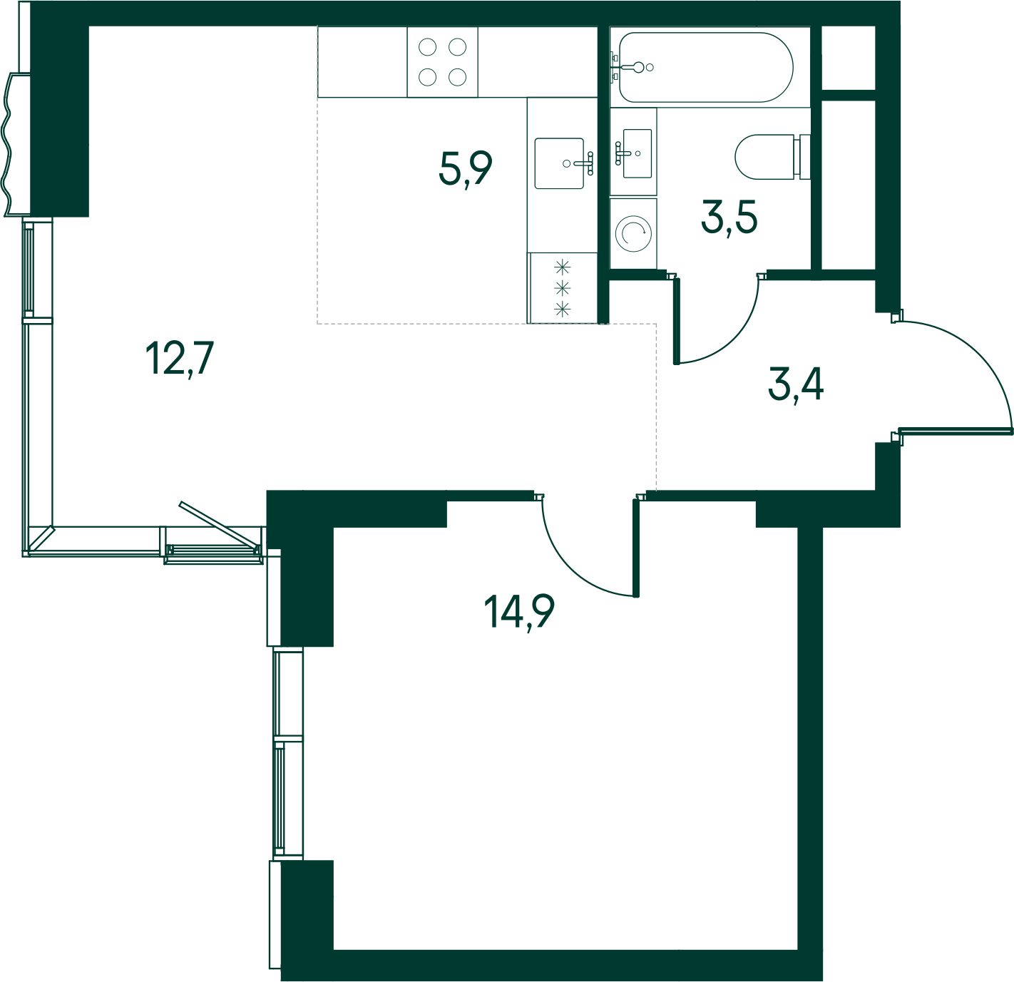 1-комнатная квартира (Студия) в ЖК Бунинские кварталы на 8 этаже в 4 секции. Сдача в 2 кв. 2026 г.