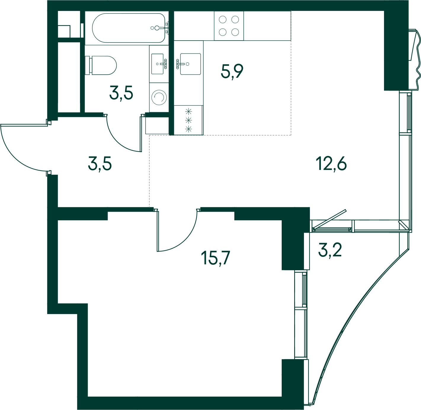 3-комнатная квартира в ЖК Бунинские кварталы на 3 этаже в 5 секции. Сдача в 2 кв. 2026 г.