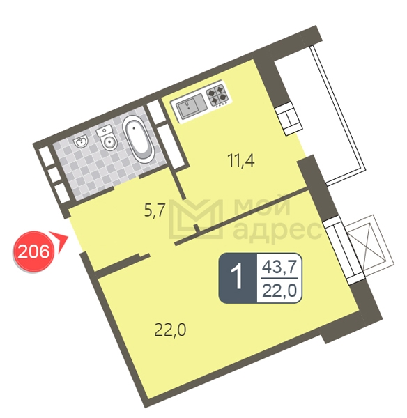 1-комнатная квартира в Клубный город на реке Primavera на 5 этаже в 1 секции. Дом сдан.