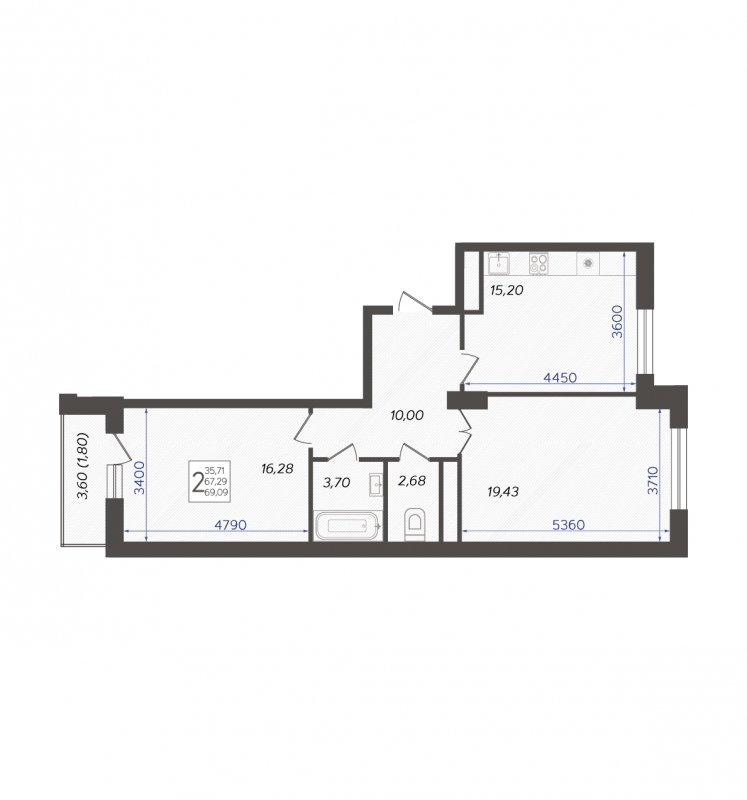 1-комнатная квартира (Студия) с отделкой в ЖК Бунинские кварталы на 14 этаже в 3 секции. Сдача в 2 кв. 2026 г.