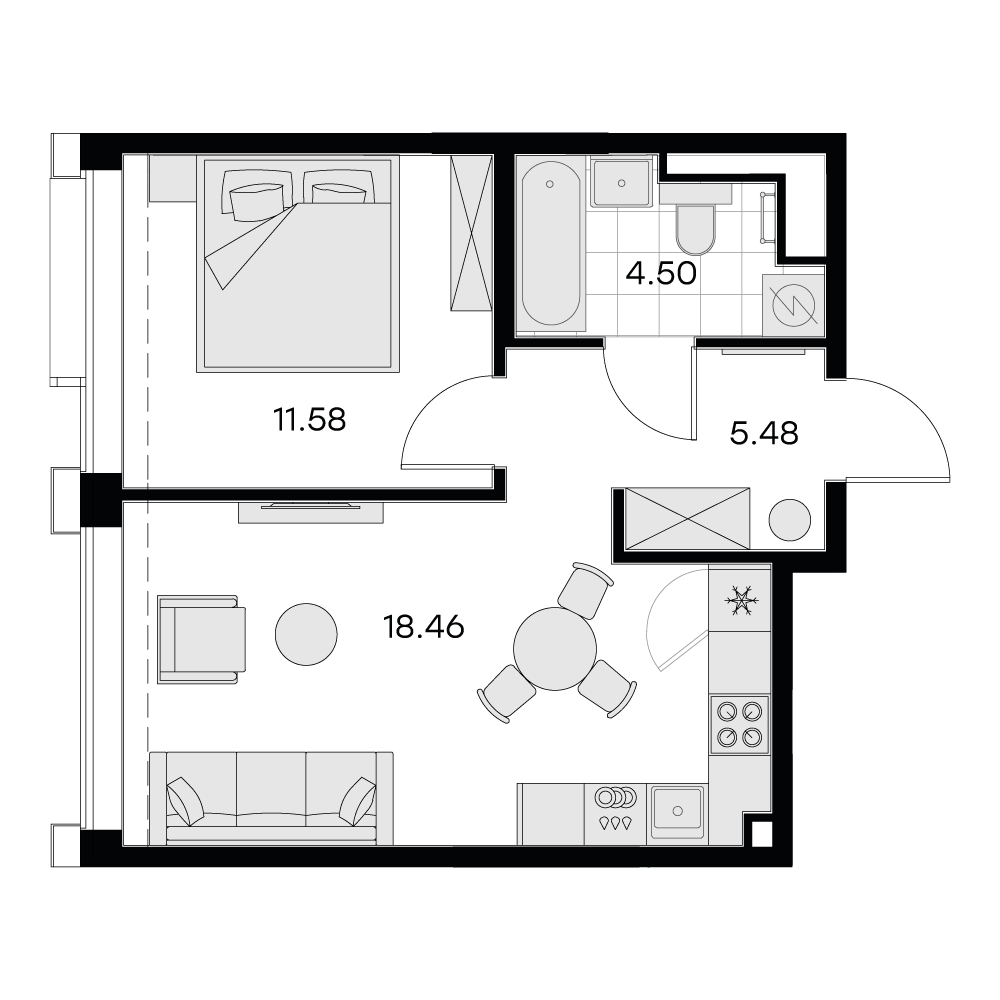 2-комнатная квартира с отделкой в Клубный город на реке Primavera на 3 этаже в 1 секции. Сдача в 2 кв. 2022 г.