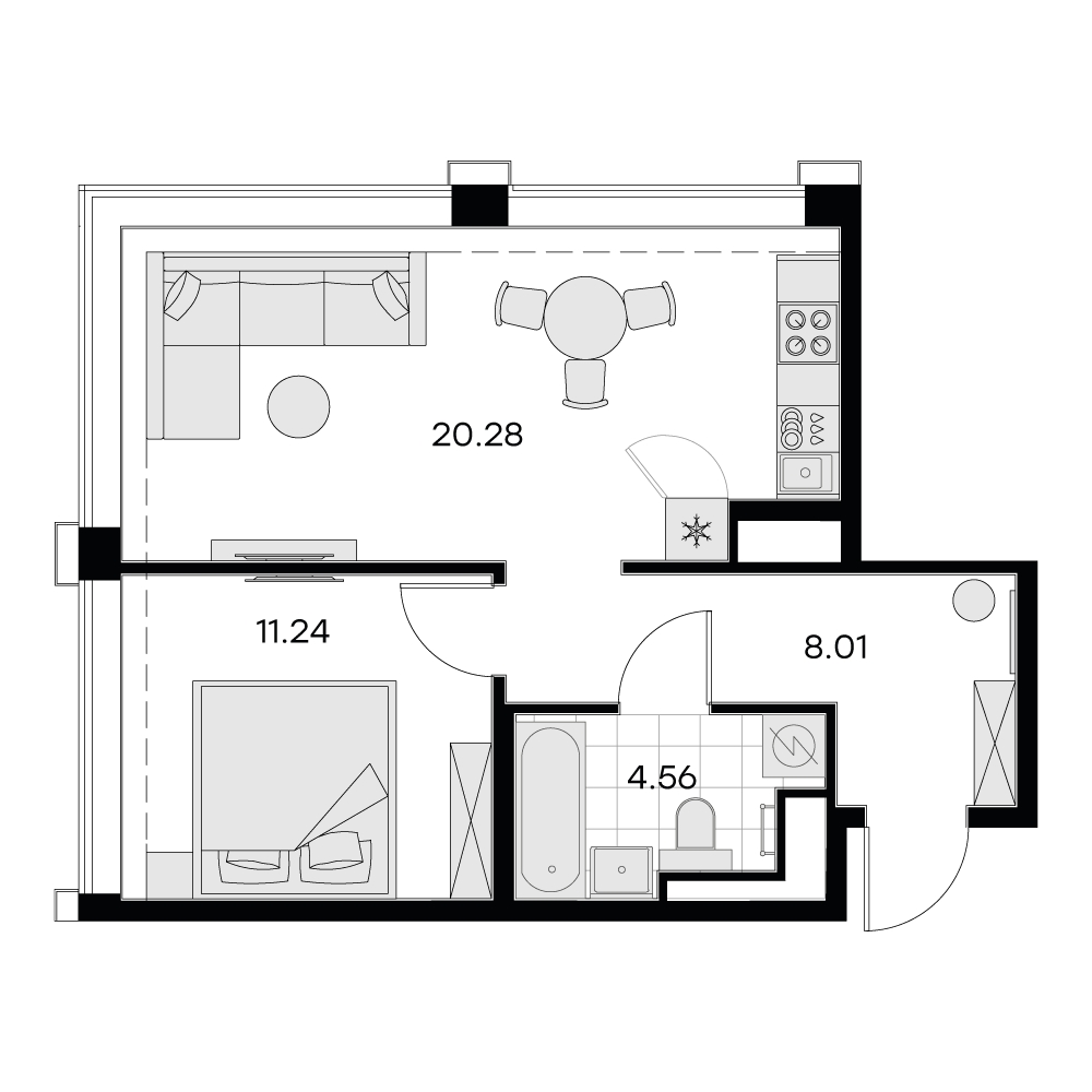 1-комнатная квартира с отделкой в Клубный город на реке Primavera на 4 этаже в 1 секции. Сдача в 2 кв. 2022 г.