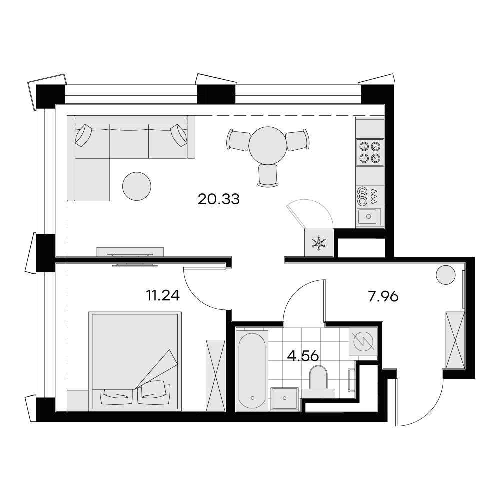1-комнатная квартира в ЖК Северная корона на 7 этаже в 1 секции. Сдача в 4 кв. 2023 г.