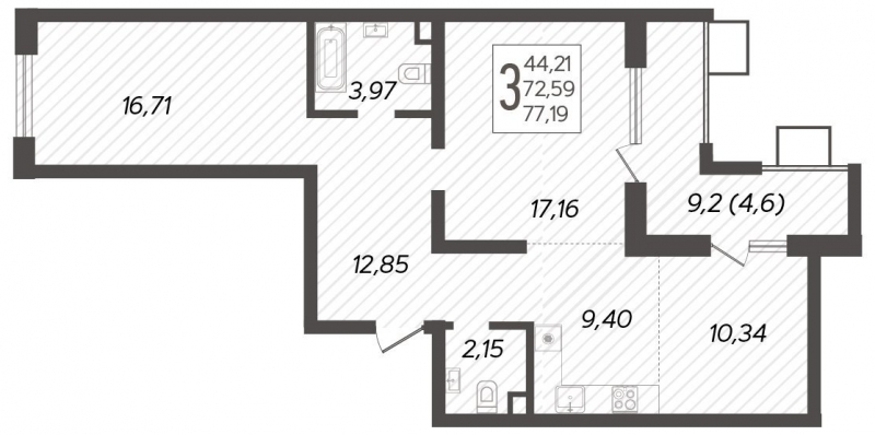 4-комнатная квартира с отделкой в ЖК GloraX Aura Василеостровский на 16 этаже в 1 секции. Сдача в 1 кв. 2025 г.