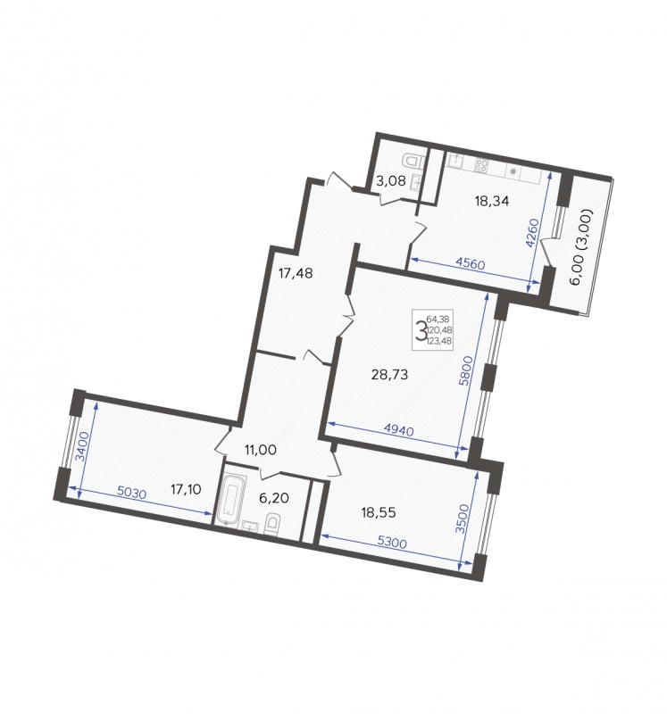 1-комнатная квартира (Студия) с отделкой в ЖК Эко-квартал VERY на 18 этаже в 1 секции. Сдача в 1 кв. 2024 г.