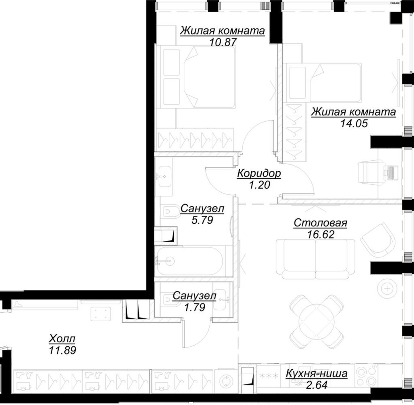1-комнатная квартира в ЖК Бунинские кварталы на 14 этаже в 1 секции. Сдача в 2 кв. 2026 г.