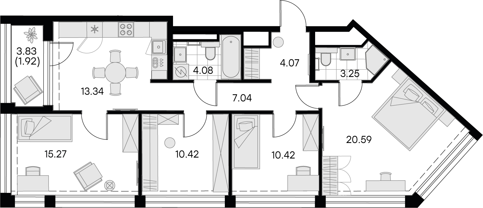4-комнатная квартира в ЖК Бунинские кварталы на 15 этаже в 1 секции. Сдача в 2 кв. 2026 г.