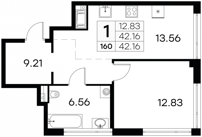 1-комнатная квартира (Студия) в ЖК Фрегат 2 на 12 этаже в 1 секции. Сдача в 3 кв. 2022 г.