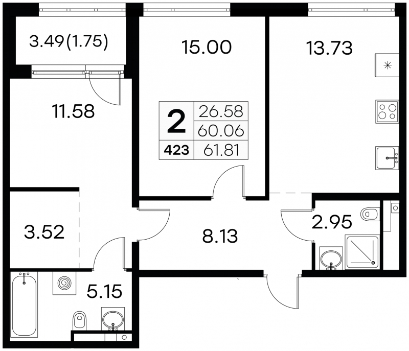3-комнатная квартира с отделкой в ЖК AVrorA на 6 этаже в 1 секции. Дом сдан.