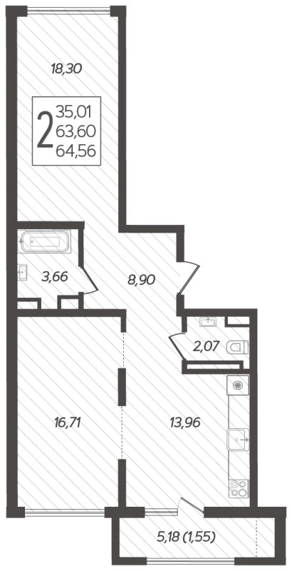 3-комнатная квартира с отделкой в ЖК GloraX Aura Василеостровский на 5 этаже в 1 секции. Сдача в 1 кв. 2025 г.