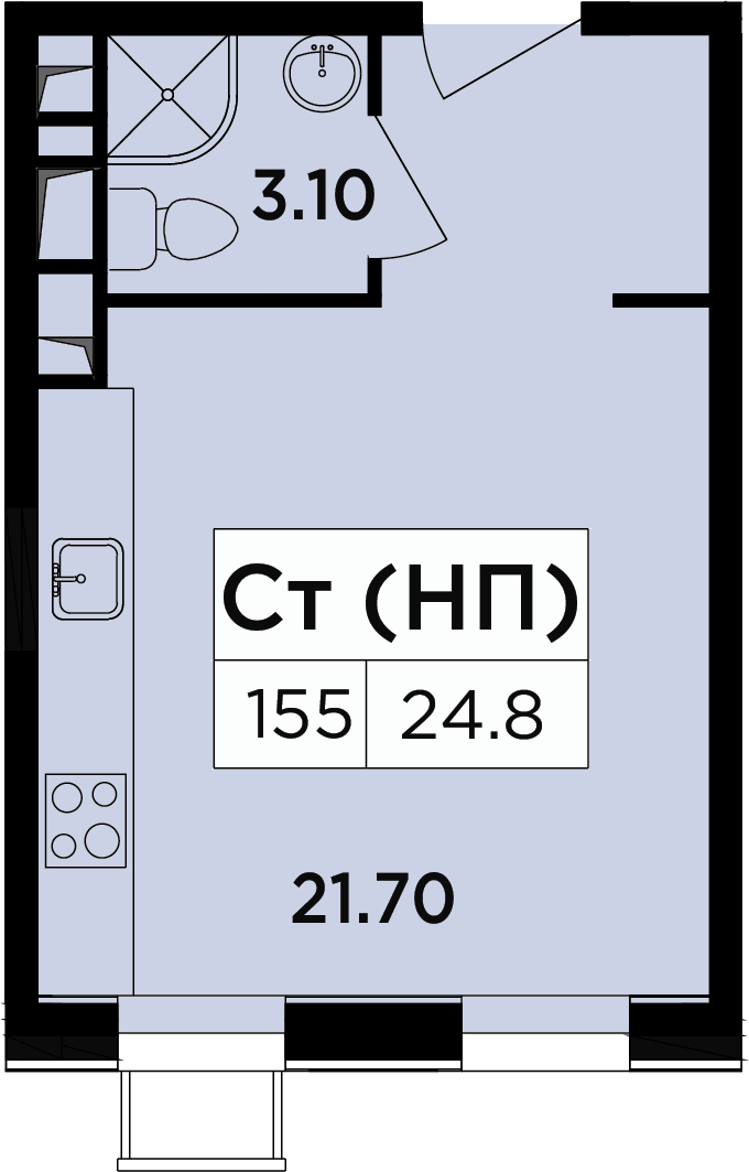 2-комнатная квартира в ЖК Легендарный Квартал на Березовой  аллее на 12 этаже в 2 секции. Сдача в 3 кв. 2019 г.